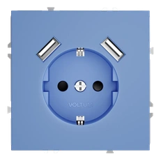 Изображение Розетка встраиваемая VOLTUM S70 с заземлением и защитными шторками 16А с USB A+A (деним)